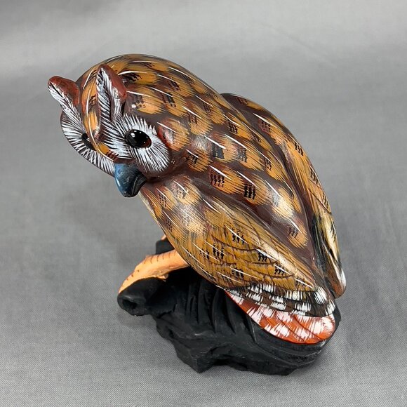 Vtg Action International Stone Art Owl Bird Hand Painted Brown Carved Figurine - Picture 7 of 15